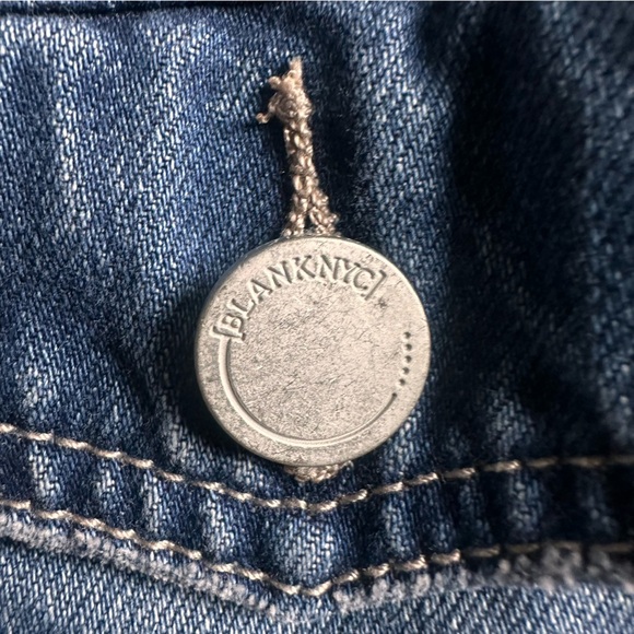 BlankNYC Women’s Denim Jacket Size Small Distressed Hem Paisley Print Jean Coat - Picture 5 of 9